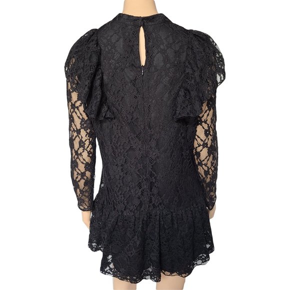 ZARA Black Lace High Neck Long Sleeve Dress M - Picture 3 of 6
